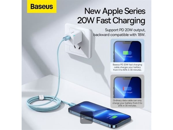 Baseus Crystal Shine, Lilla, USB C, Lightning, 1,2 m, Hankjønn, Hankjønn