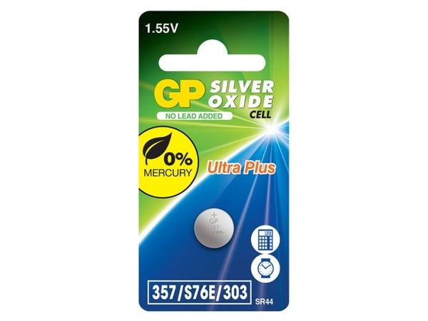 GP Batteries Silver Oxide Cell 357, Engangsbatteri, SR44, Silver-Oksid (S), 1,55 V, 1 stykker, Rustfritt stål