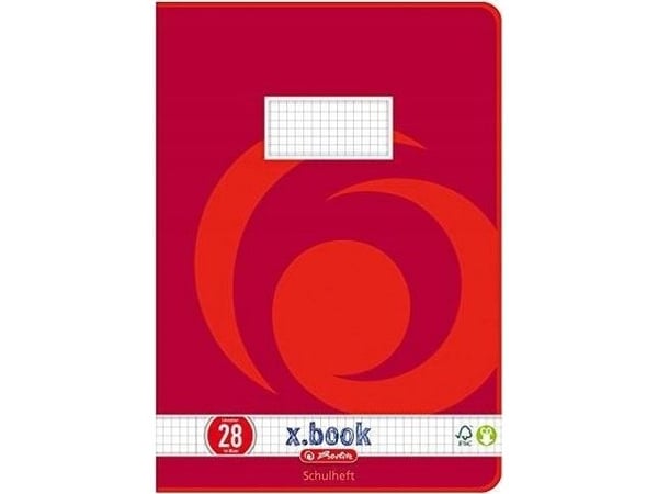 Herlitz x.book, Röd, 16 ark, Rutat papper, A4, papper