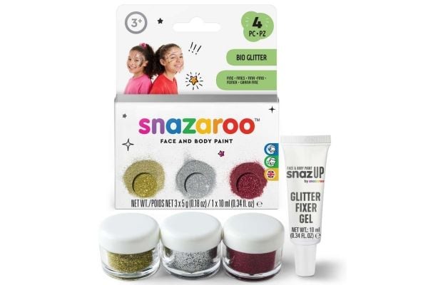 Sminkefarge BIO glitter 15 g fint gull/sølv/rød+gel