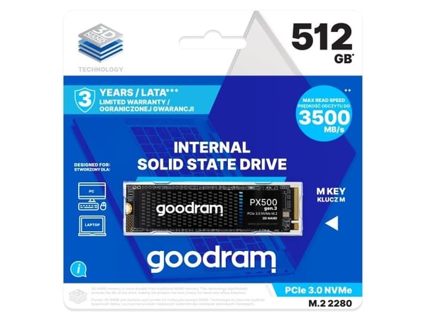GoodRam SSD Goodram PX500 GEN.3 SSDPR-PX500-512-80-G3 SSD-enhet 512 GB M.2 PCI Express 3.0 NVMe 3D NAND