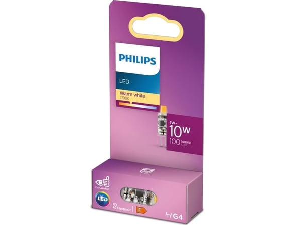 Philips CorePro LEDcapsule LV - LED-lyspære - form: kapsel - klar finish - G4 - 1 W (ekvivalent 10 W) - klasse F - varmt hvitt lys - 2700 K