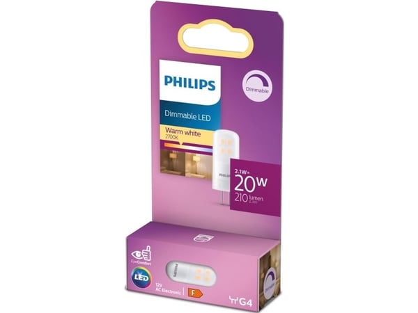 Philips CorePro - LED-lyspære - form: kapsel - mattslipt finish - G4 - 2.1 W (ekvivalent 20 W) - klasse F - varmt hvitt lys - 2700 K