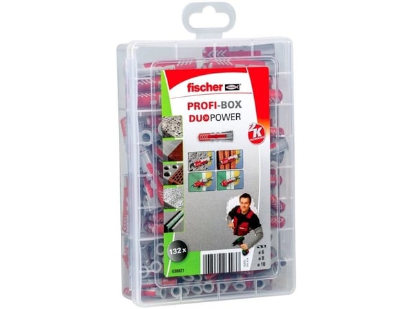 Fischer 538621, Veggplugg, Lettbetong, Gipsplater, Nylon, Grå, Rød, 132 stykker, 6 x 50, 8 x 65 and 10 x 80