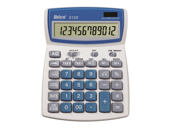 Rexel Ibico 212X - Skrivebordskalkulator - 12 sifre - hvit, blå