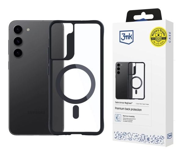 3MK Satin Armor MagCase, Etui, Apple, Galaxy S23 5G, 15,5 cm (6.1"), Svart, Gjennomsiktig