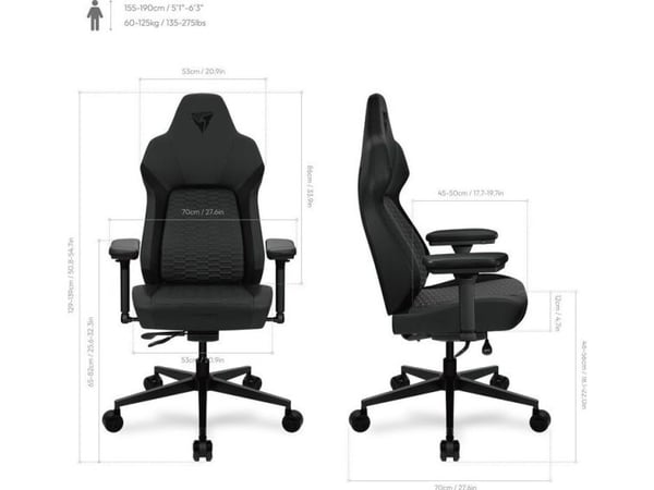 ThunderX3 CORE Smart Racer, PC-pelituoli, 125 kg, pehmustettu istuin, Pehmustettu selkänoja, 65 kg, 165 cm