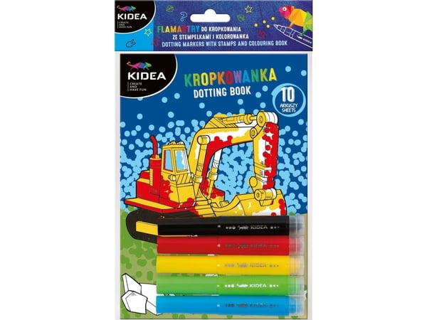 Derform Värityskirja, jossa on pistemäisiä maalausmerkkejä ja leimoja Vehicles KIDEA