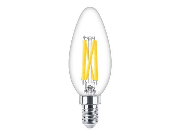 Philips - LED-filamentlyspære - form: B35 - klar finish - E14 - 5.9 W (ekvivalent 60 W) - klasse D - varmt hvitt lys - 2700 K
