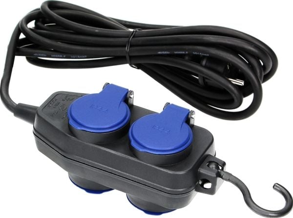 Orno förlängningssladd för verkstad stänktät IP44, 4 uttag (2+2) 2P+Z, gummikabel H05RR-F 3x1,5 mm², längd 10 m
