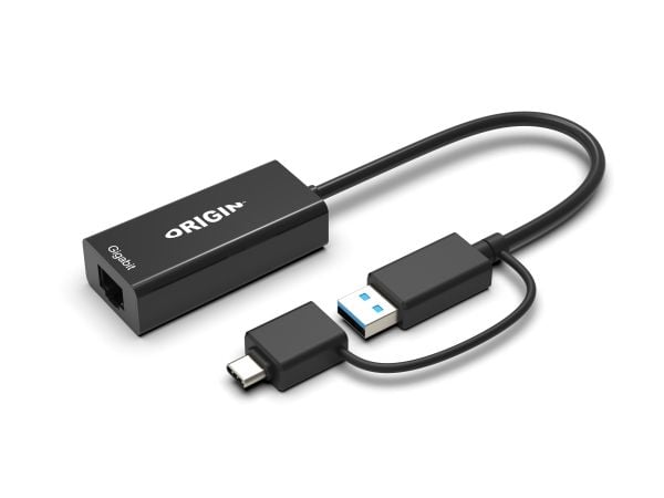 Origin Storage - Nätverksadapter - SuperSpeed USB 3.0 / USB-C 3.0 - Gigabit Ethernet x 1 - svart