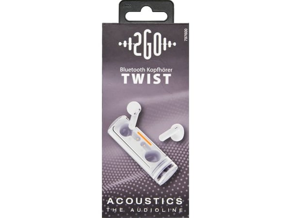 2GO Twist, True Wireless Stereo (TWS), Samtaler/musikk, 20 - 20000 Hz, 47 g, Hodesett, Hvit