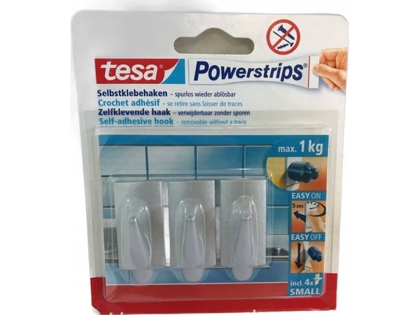 TESA 57544-00010-20, Sisätila, Yleiskoukku, Harmaa, Liimateippi, 1 kg, Suorakulmio