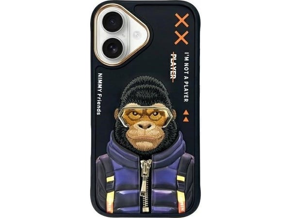Metelli Nimmy-deksel iPhone 16 6.1" svart/svart Cool&Cute 2.0 Monkey