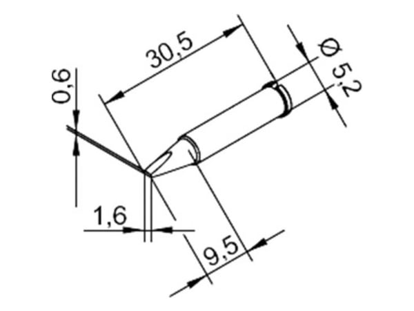 Spiss ERSADUR, 1,6 mm/0,063 in til ERSA loddekolbe
