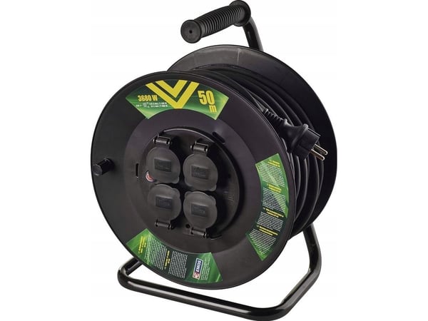 Jatkokela 4 pistorasiaa 50m maadoituksella, 3x1.5mm², 16A, 3680W, kaapeli kumieristeellä H05RR-F3G, IP44