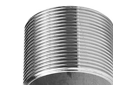 Nippel, 11/4 x 38 mm - m/whitworth rørgevind cylindrisk, AISI 316 Nippel, 11/4 x 38 mm - m/whitworth rørgevind cylindrisk, AISI 316