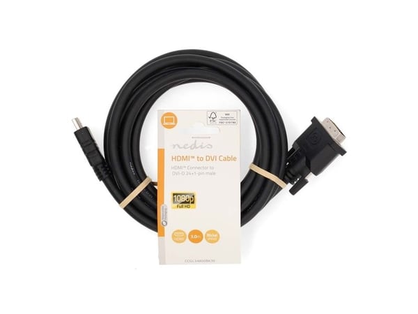 Nedis CCGL34800BK30, 3 m, HDMI Type A (Standard), DVI-D, Hankjønn, Hankjønn, Rett