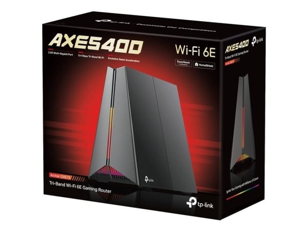 TP-Link Archer GXE75, Wi-Fi 6E (802.11ax), Tre-båndsfrekvens (2,4 GHz / 5 GHz / 6 GHz), Ethernet/bredbåndsforbindelse, Skrivebord/stolperuter