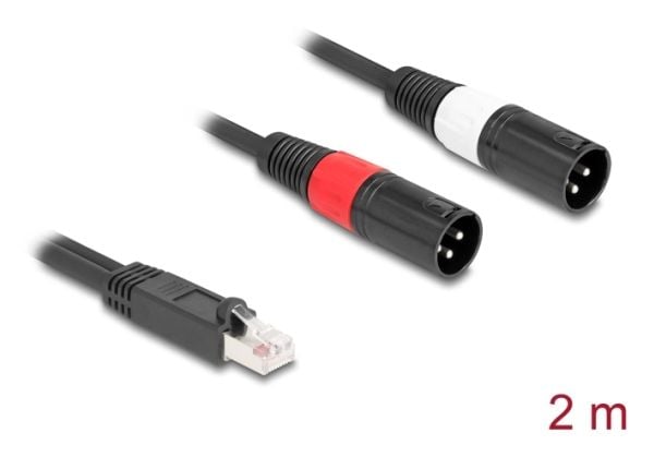 Delock - Nettverkskabel - RJ-45 (hann) plug til XLR3 (hann) plug - 2 m - 6 mm - skjermet - CAT 5 - svart