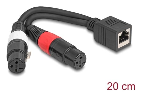 Delock adapterkabel RJ45-kontakt til 2 x XLR 3-pinners kontakt svart 20 cm (88178)
