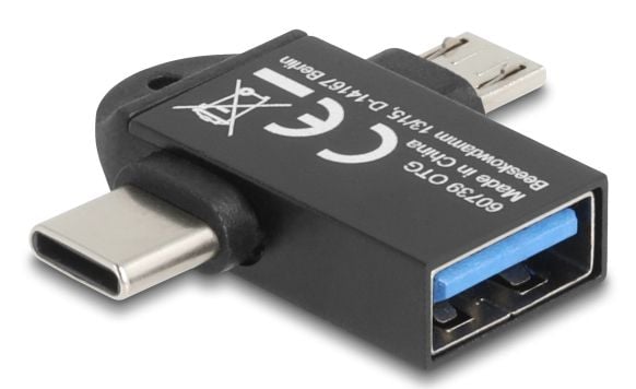 Delock - USB-adapter - USB (hunn) til USB-C, Micro-USB type B (hann) - USB 3.2 - 20 V - 2 A - Rask lading, up to 10 Gbps data transfer rate, USB On...