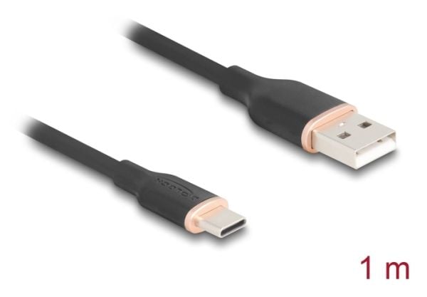 Delock USB 2.0-kabel USB Type-A hann til USB Type-C hann 1 m svart silikon