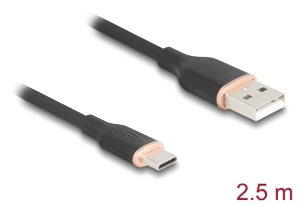 Delock USB 2.0-kabel USB Type-A hann til USB Type-C hann 2,5 m svart silikon