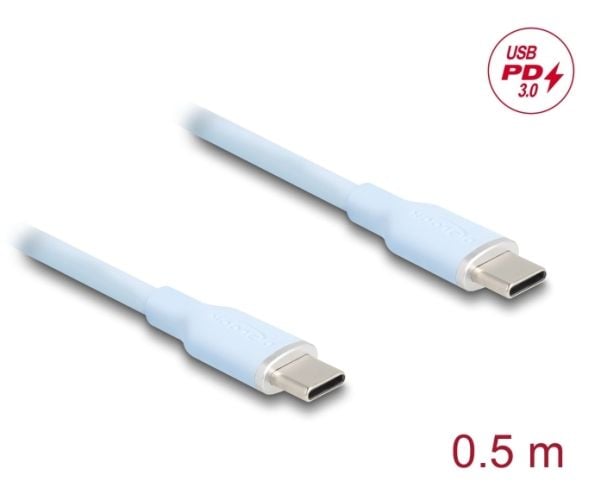 Delock USB 2.0 kaapeli USB Type-C Stecker zu Stecker PD 3.0 60 W 0.5 m blau Silikoni