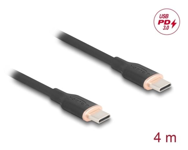 Delock USB 2.0-kabel USB Type-C hann til hann PD 3.0 60 W 4 m svart silikon