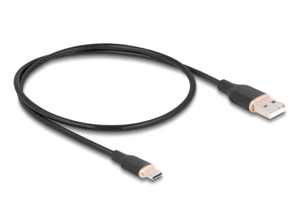 Delock USB 2.0-kabel USB Type-A hann til USB Type-C hann 0,5 m svart silikon