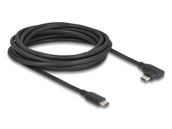 Delock - USB-kabel - 24 pin USB-C (hann) rett til 24 pin USB-C (hann) venstre/høyre-vinklet - 3 A - 5 m - aktiv, USB Power Delivery (60W), 8K 60Hz ...