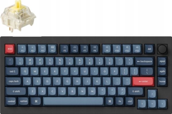 Keychron V1 Max, 75%, Ledning & Trådløs, USB + RF Wireless + Bluetooth, Mekanisk nøkkelbryter, RGB LED, Sort, Grå