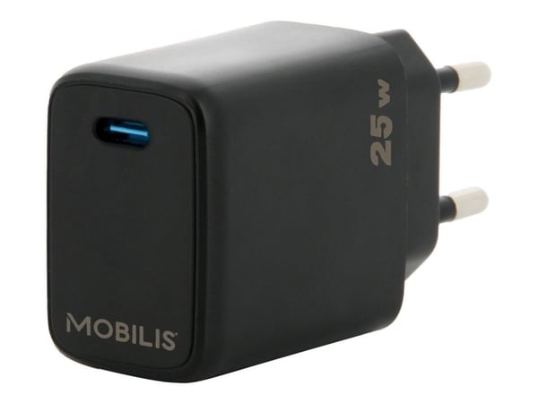 Mobilis - Strømadapter - rask - 25 watt - PD (USB-C) - svart - Europa