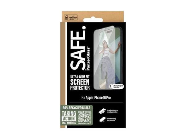 SAFE. by PanzerGlass - Skjermbeskyttelse for mobiltelefon - ultrabred passform - glass - rammefarge svart - for Apple iPhone 16 Pro