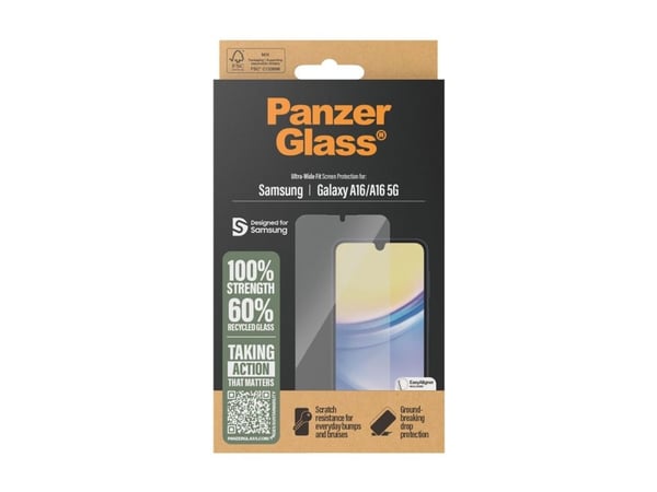 PanzerGlass - Skjermbeskyttelse for mobiltelefon - ultrabred passform - glass - for Samsung Galaxy A16, A16 5G