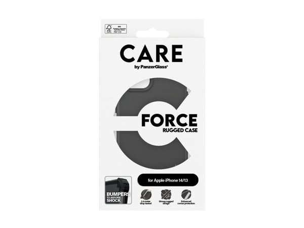 CARE by PanzerGlass FORCE - Baksidedeksel for mobiltelefon - robust - polykarbonat (PC), silikon - svart - for Apple iPhone 13, 14