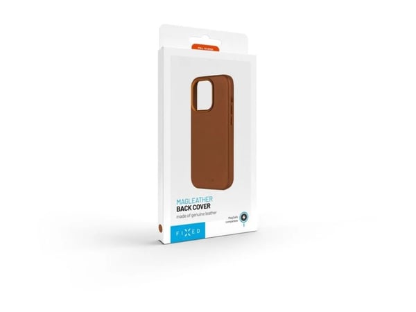 FIXED MagLeather - Baksidedeksel for mobiltelefon - MagSafe-samsvar - ekte skinn - brun - for Apple iPhone 16 Plus