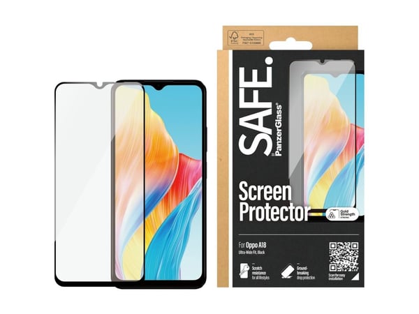 SAFE. by PanzerGlass - Skjermbeskyttelse for mobiltelefon - ultrabred passform - glass - rammefarge svart - for OPPO A18