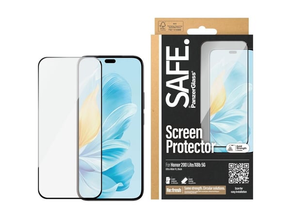 SAFE. by PanzerGlass - Skjermbeskyttelse for mobiltelefon - ultrabred passform - glass - rammefarge svart - for Honor 200 Lite