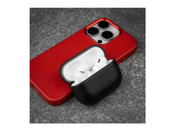 FIXED PodsLeather - Suojakuori langattomien kuulokkeiden latauskotelolle - MagSafe-yhteensopivuus - aitoa nahkaa - musta - Apple AirPods Pro -laitt...