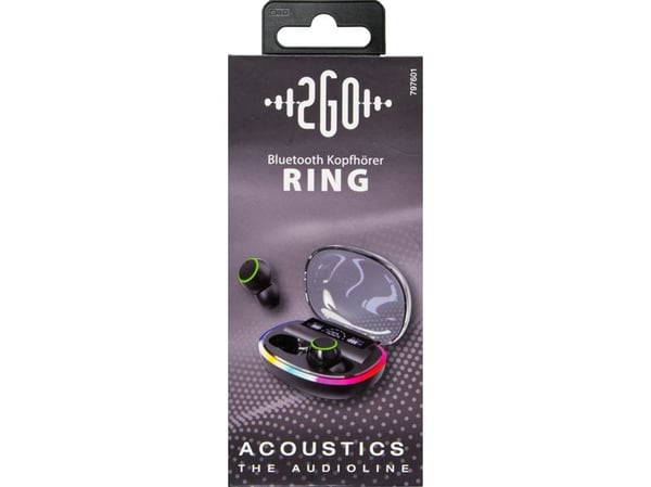 2GO Ring, True Wireless Stereo (TWS), Samtaler/musikk, Hodesett, Sort