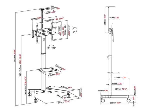 Vision VFM-F19 - Vogn - høydejusterbar - for LCD-skjerm / mini PC - stål - sandblåst svart - skjermstørrelse: 31"-80"