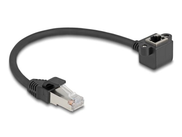 Delock - Nettverksforlengelseskabel - RJ-45 (hann) rett til RJ-45 (hunn) vinklet - 25 cm - 6 mm - foliebelagt uskjermet tvinnet kabelpar (F/UTP) - ...