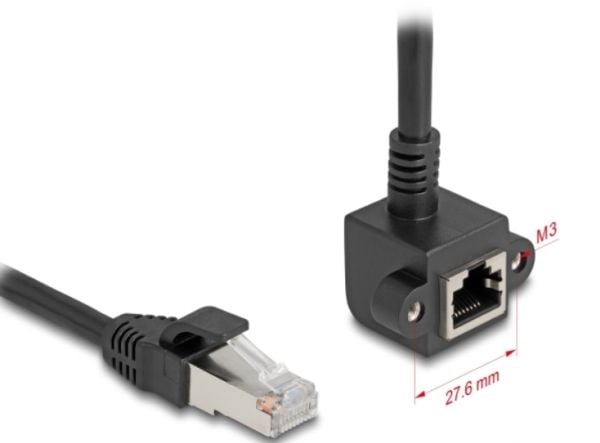Delock - Nettverksforlengelseskabel - RJ-45 (hann) til RJ-45 (hunn) angled, screwable - 0.5 m - 6 mm - foliebelagt uskjermet tvinnet kabelpar (F/UT...