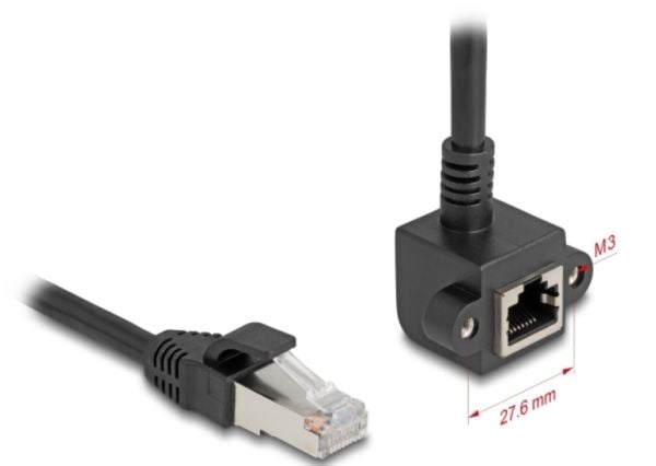 Delock - Nettverkskabel - RJ-45 (hann) til RJ-45 (hunn) angled, screwable - 1 m - 6 mm - foliebelagt uskjermet tvinnet kabelpar (F/UTP) - CAT 6 - 2...