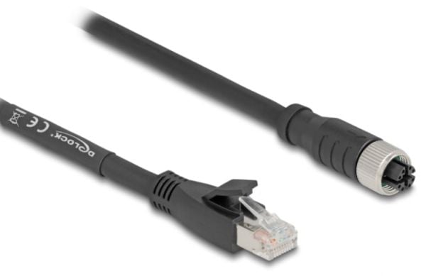 Delock - Nettverkskabel - RJ-45 (hann) til 8 pin M12-X (hunn) - 2 m - 6.8 mm - S/FTP - CAT 5e - uten hindringer, X-kodet, fleksibel - svart