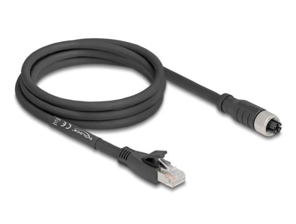Delock - Nettverkskabel - RJ-45 (hann) til 8 pin M12-X (hunn) - 2 m - 6.8 mm - S/FTP - CAT 5e - uten hindringer, X-kodet, fleksibel - svart
