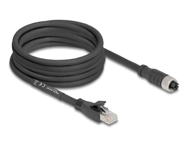 Delock - Nettverkskabel - 8 pin M12-X (hunn) til RJ-45 (hann) - 5 m - 6.8 mm - S/FTP - CAT 5e - X-kodet, fleksibel - svart