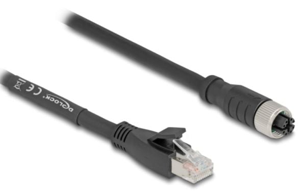 Delock - Nettverkskabel - 8 pin M12-X (hunn) til RJ-45 (hann) - 10 m - 6.8 mm - S/FTP - CAT 5e - X-kodet, fleksibel - svart